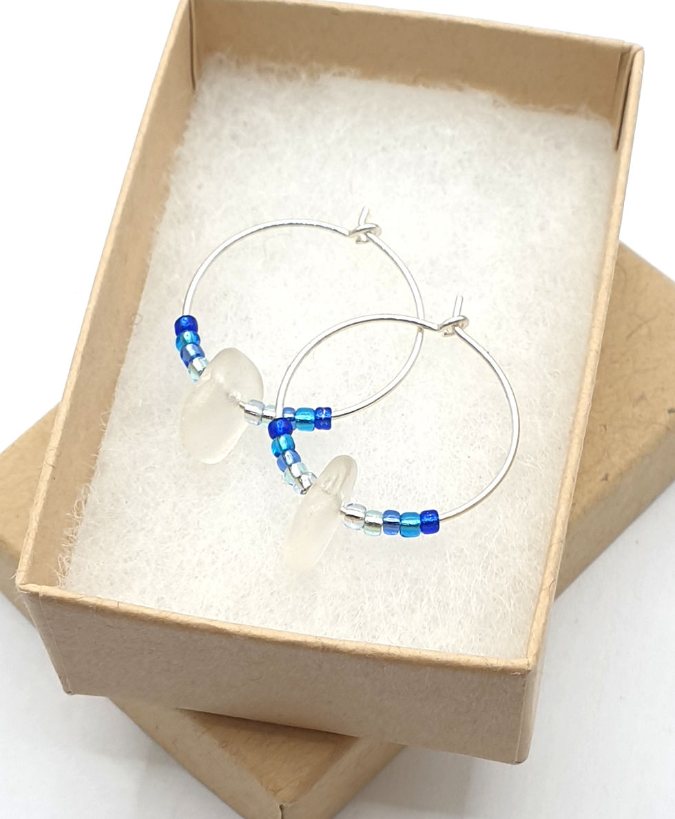 Thumbnail: Seaglass and glass bead hoop earrings