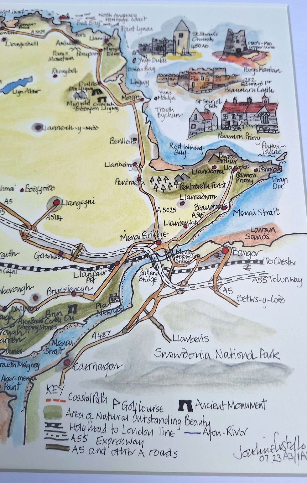 Thumbnail: Quality print of A3 Hand-drawn Anglesey map