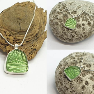 lime green sea glass and recycled sterling silver jewellery set