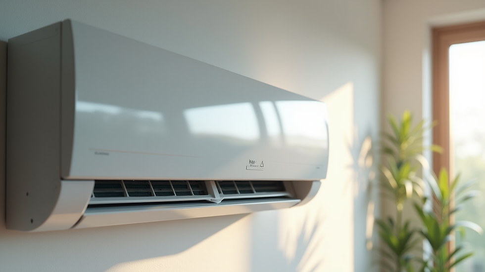 Close-up view of a ductless mini-split air conditioning unit mounted on an interior wall