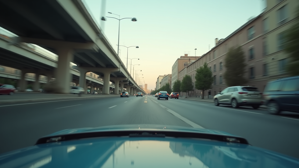 Vue en plongée d’un véhicule de flotte en circulation sur une route urbaine