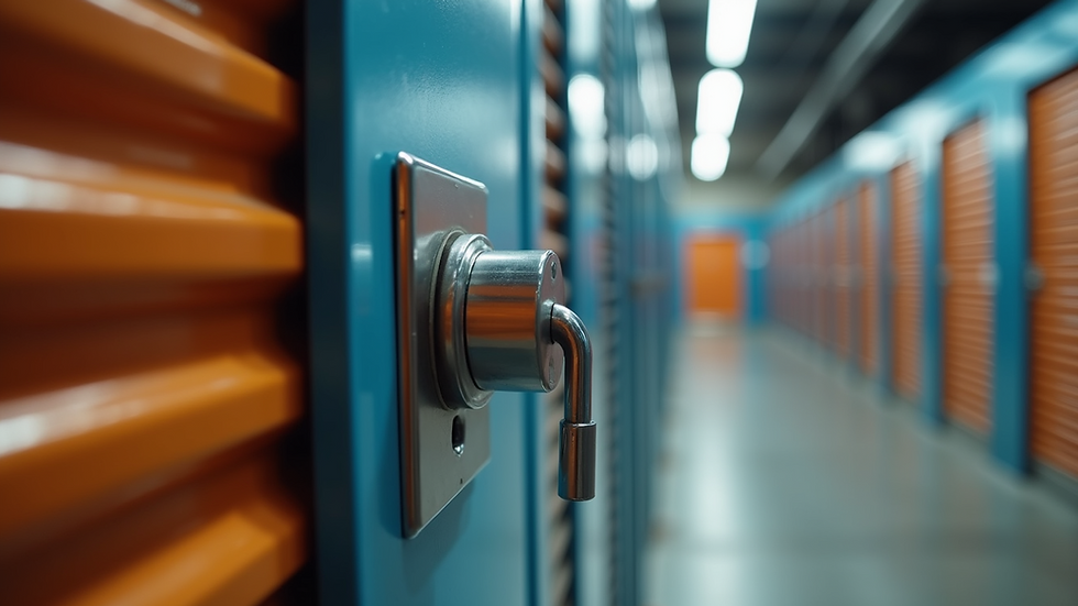 Eye-level view of a high-quality lock securing a storage unit