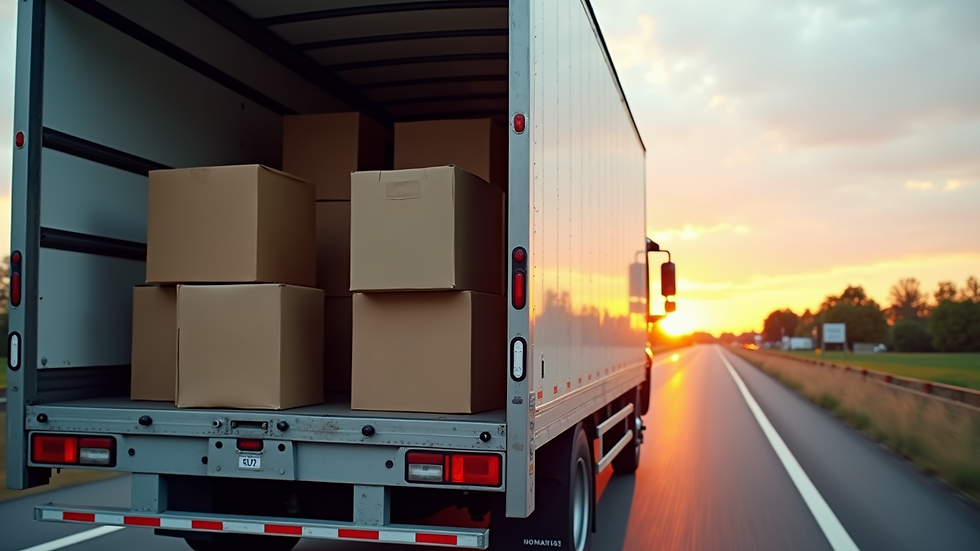 Close-up view of a packed moving truck ready to hit the road