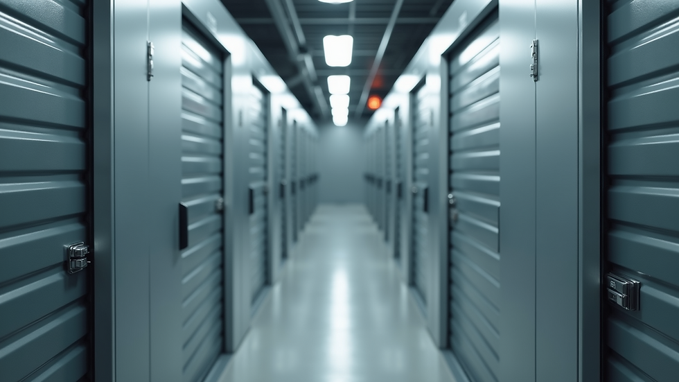 High-angle view of a row of temperature-controlled storage units with secure locking systems