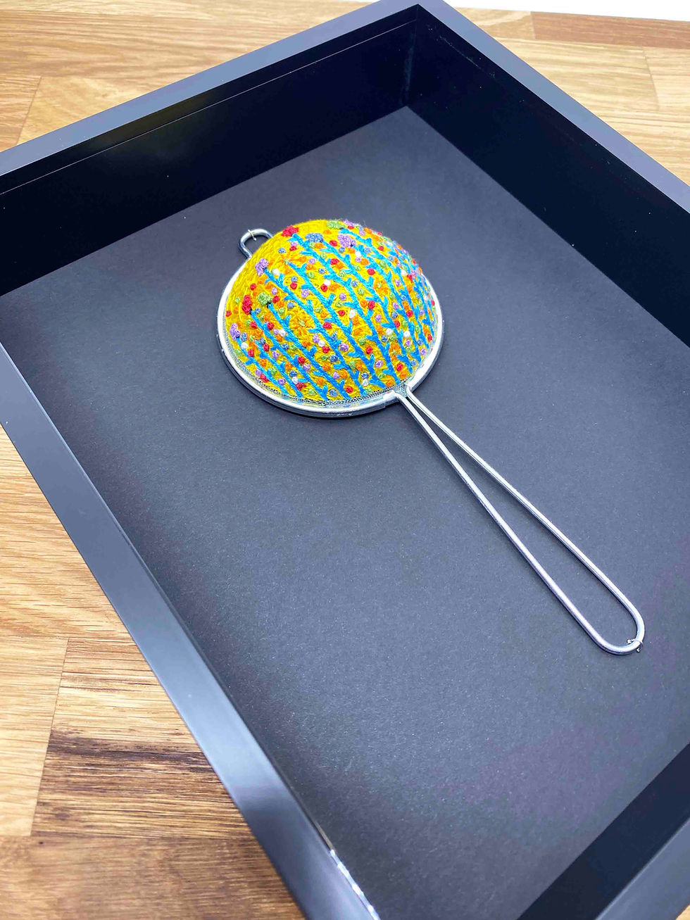 Thumbnail: Hand Embroidered Woven Stainless Steel Tea Strainer - Vibrant Meadow