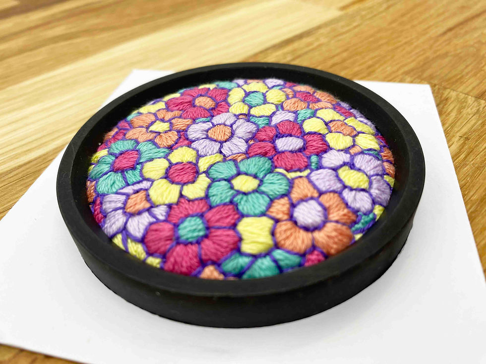Thumbnail: Hand Embroidered Picture in Shadow Box Frame - Dolly Mixture Daisy