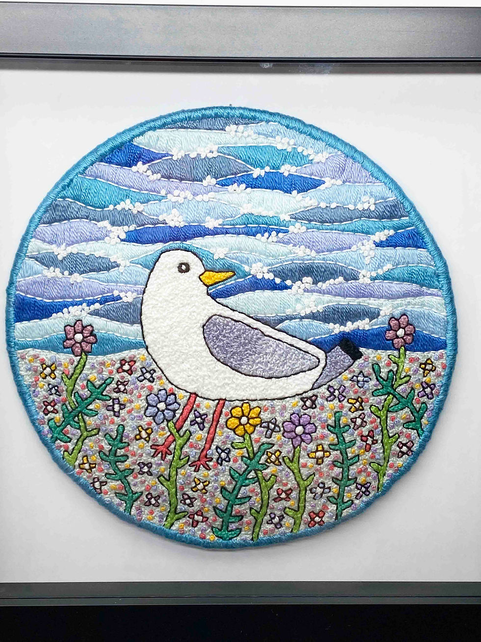 Thumbnail: Hand Embroidered Picture in Shadow Box Frame  - Seagull