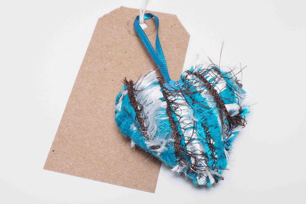 Thumbnail: Turquoise Hand Crocheted Reusable Gift Bag & Heart Keepsake Tag