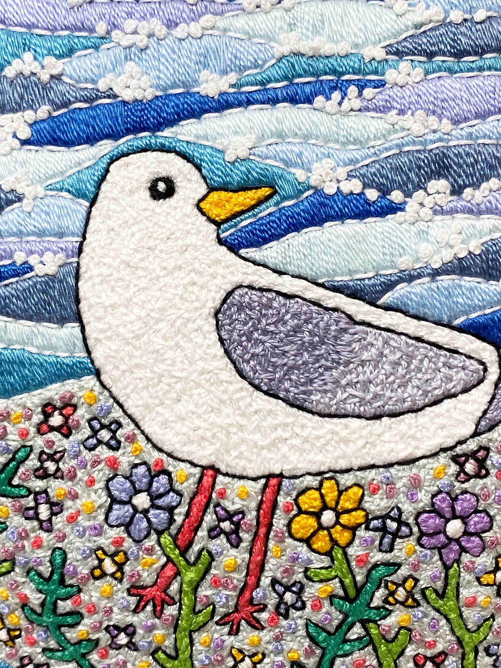 Thumbnail: Hand Embroidered Picture in Shadow Box Frame  - Seagull
