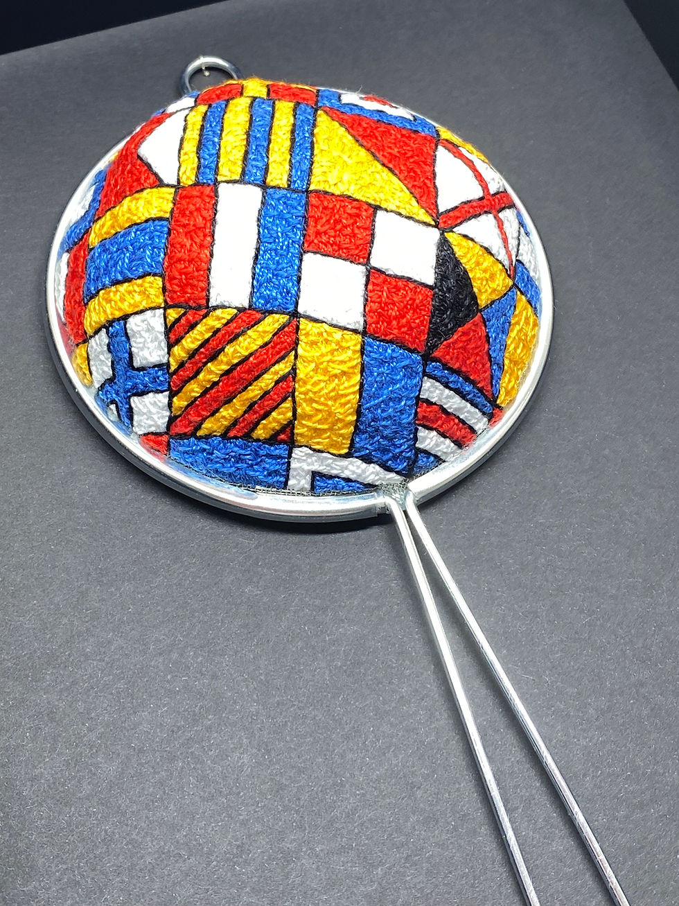 Thumbnail: Hand Embroidered Sieve in Shadow Box Frame - Signal