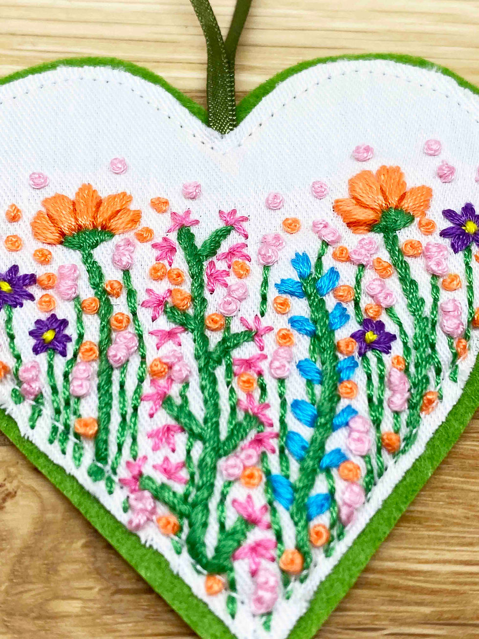 Thumbnail: Hand Embroidered Hanging Heart Decoration - Meadow Theme (choice of design)