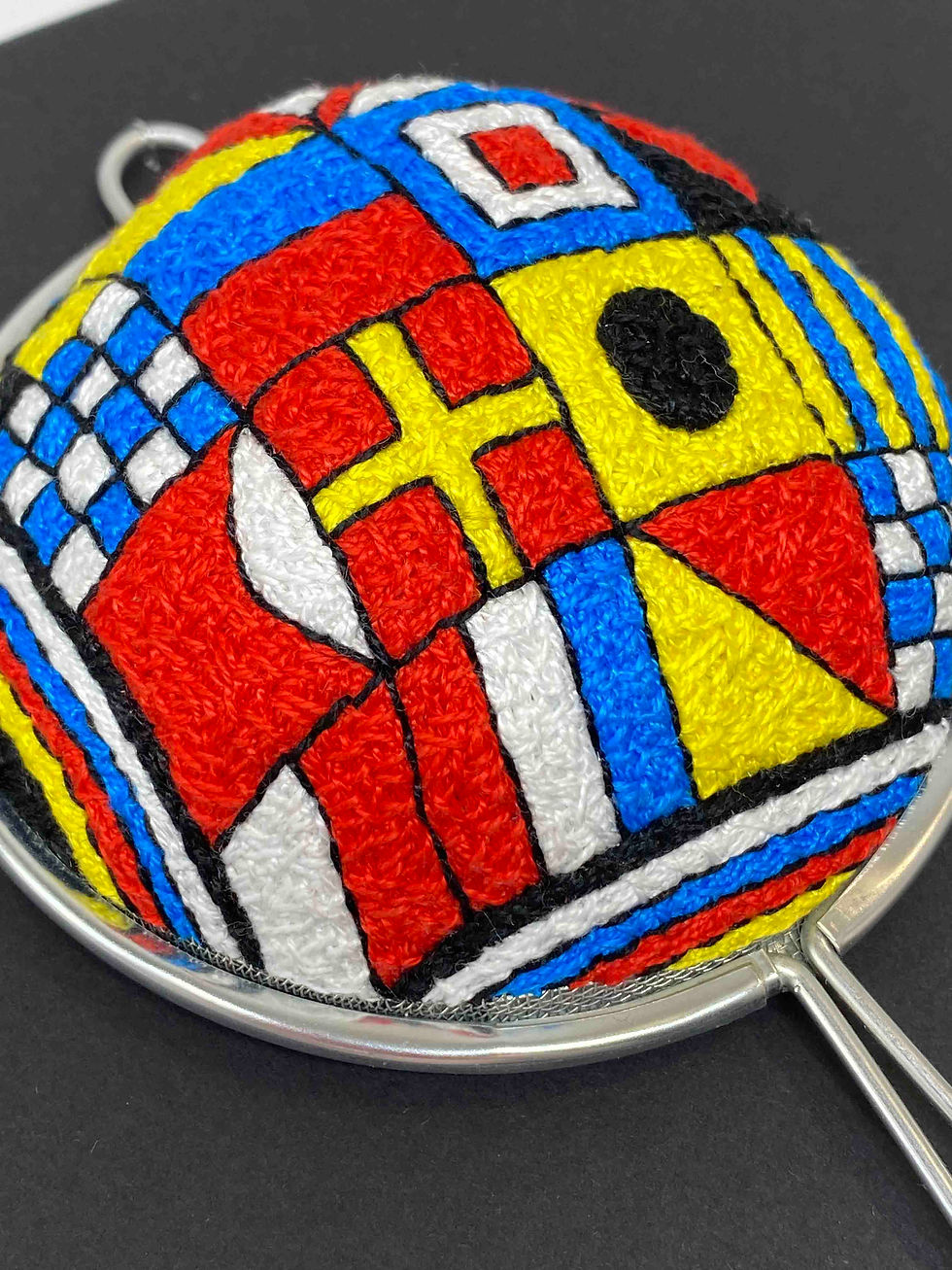 Thumbnail: Hand Embroidered Steel Sieve in Shadow Box Frame - LOVE NEW BRIGHTON