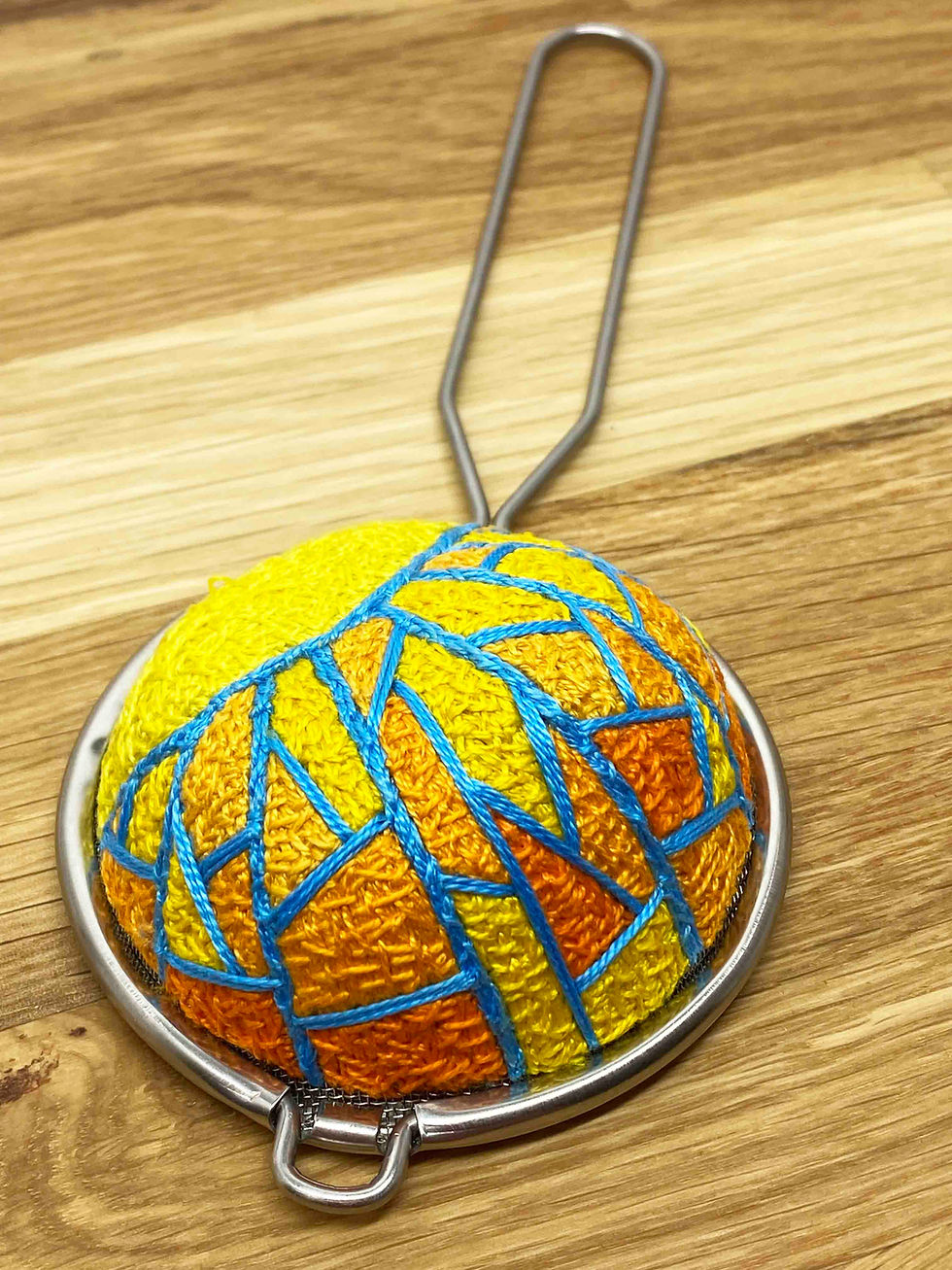Thumbnail: Hand Embroidered Stainless Steel Tea Strainer - Art Deco Sun (physical pr