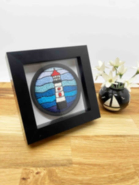 Hand Embroidered Picture in Shadow Box Frame - Lighthouse