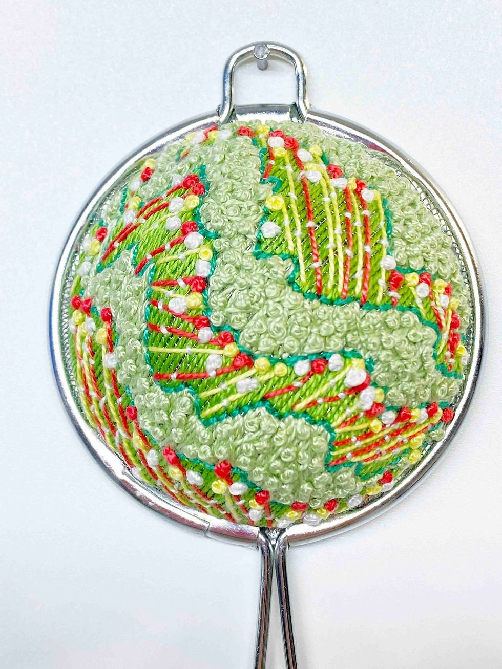 Thumbnail: Hand Embroidered Tea Strainer in Shadow Box Frame - Field of Dreams