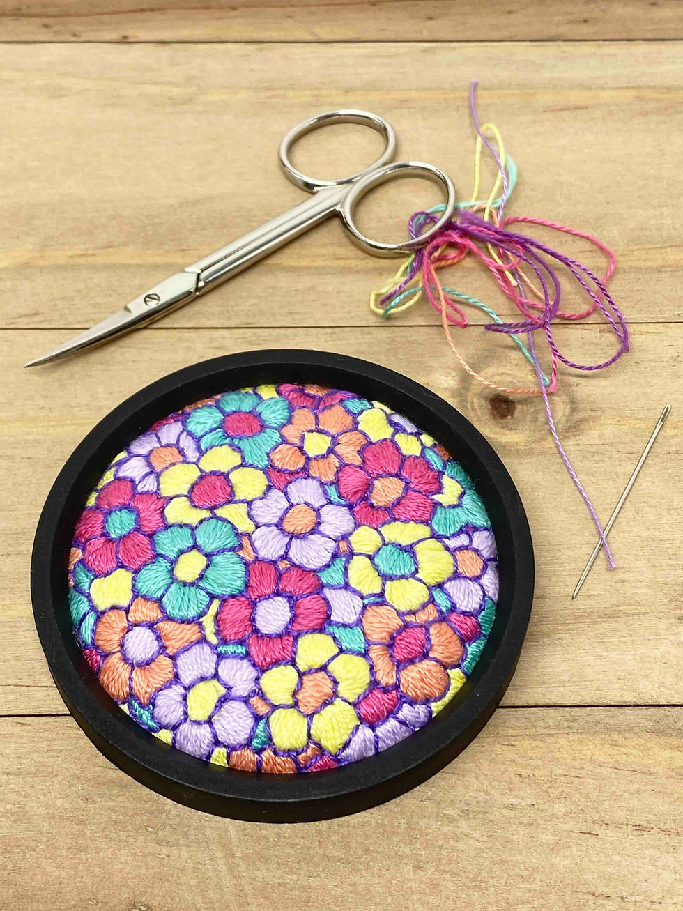 Thumbnail: Hand Embroidered Picture in Shadow Box Frame - Dolly Mixture Daisy
