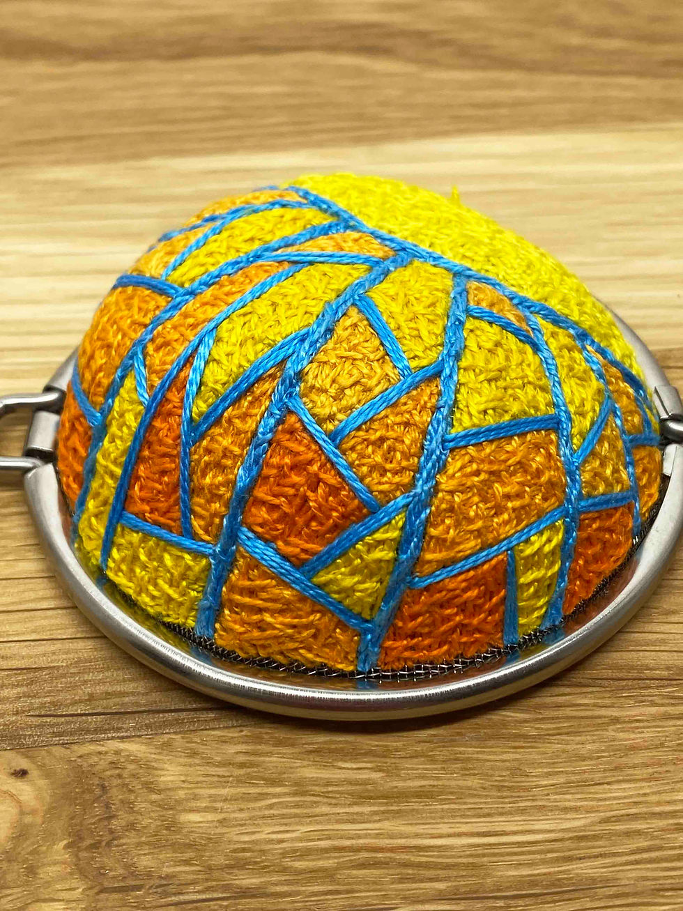 Thumbnail: Hand Embroidered Stainless Steel Tea Strainer - Art Deco Sun (physical pr