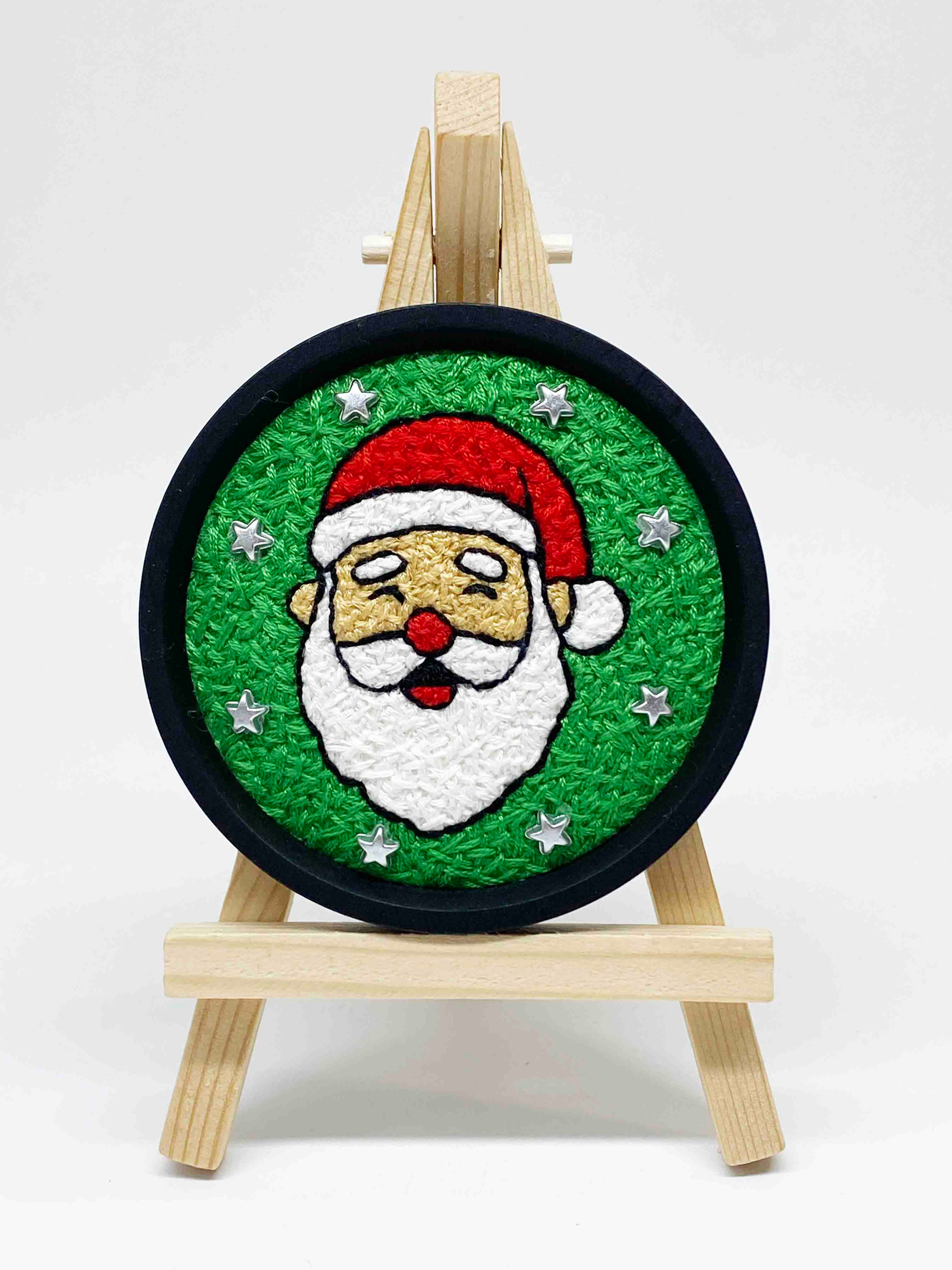 Hand Embroidered Picture With Easel - Santa (Physical Product)
