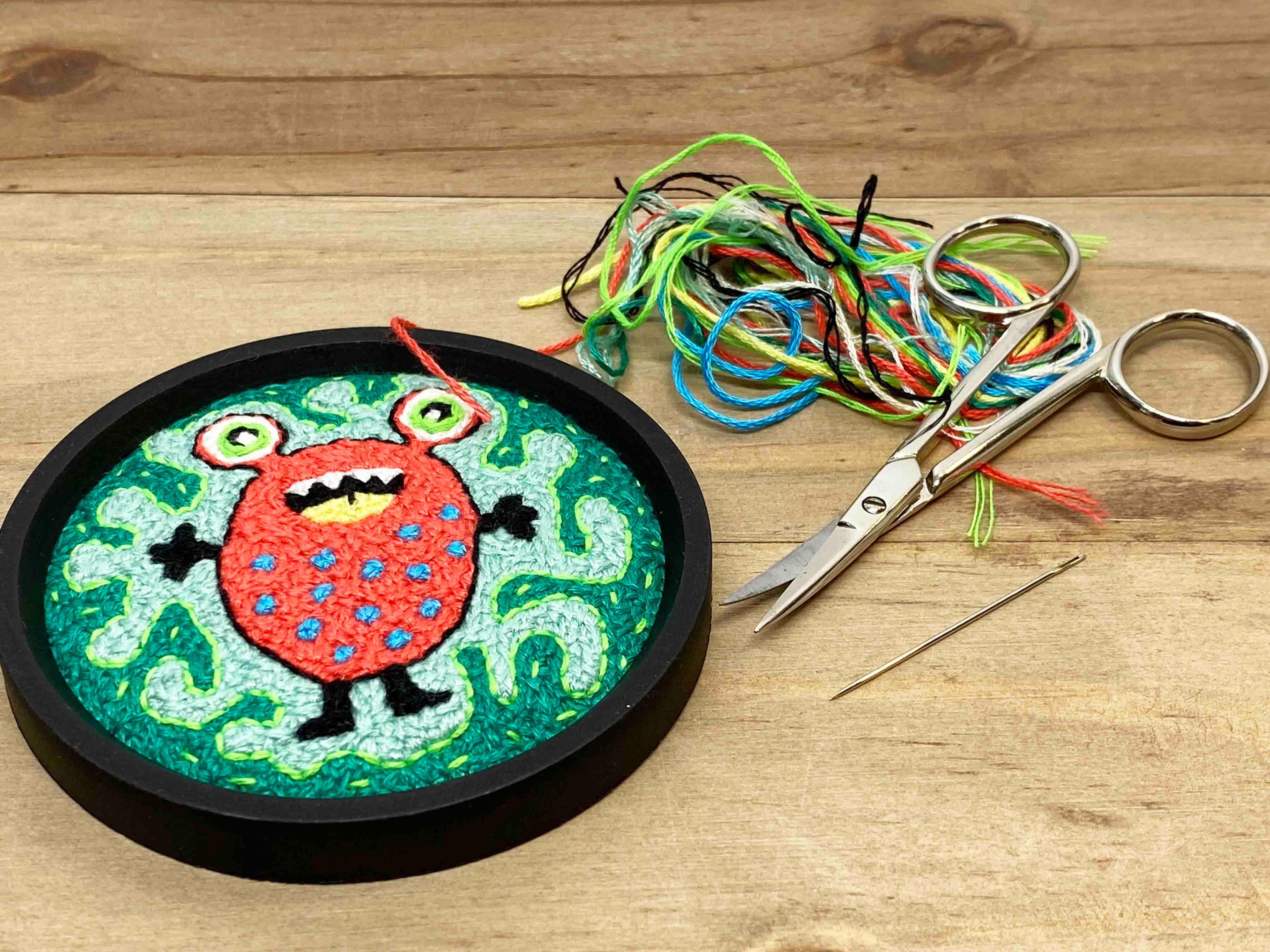 Hand Embroidered Picture With Shadow Box Frame - Monster (Cuthbert)