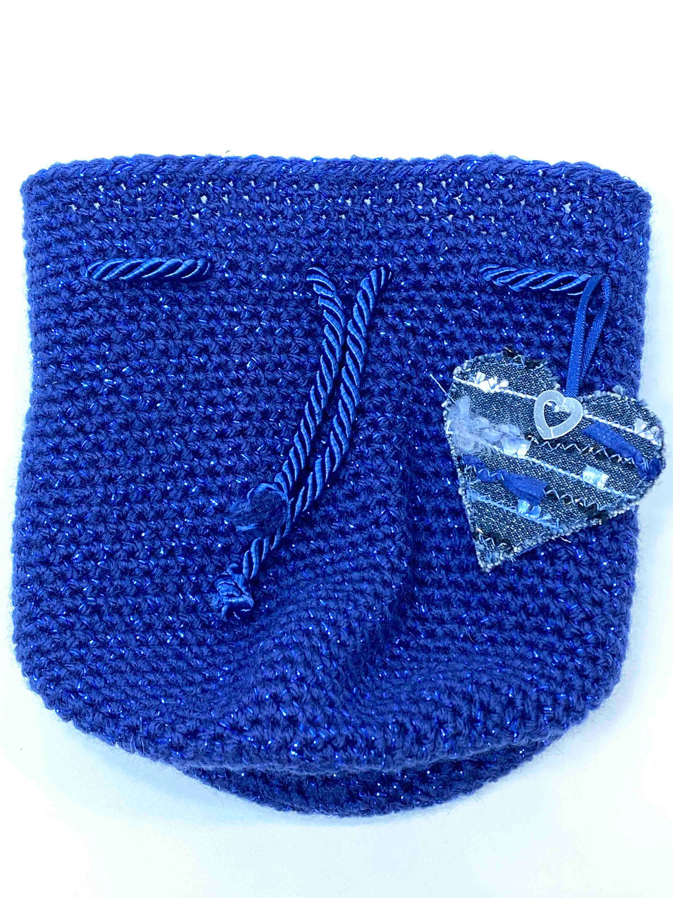 Thumbnail: Sparkly Hand Crocheted Reusable Gift Bag Heart Keepsake Tag