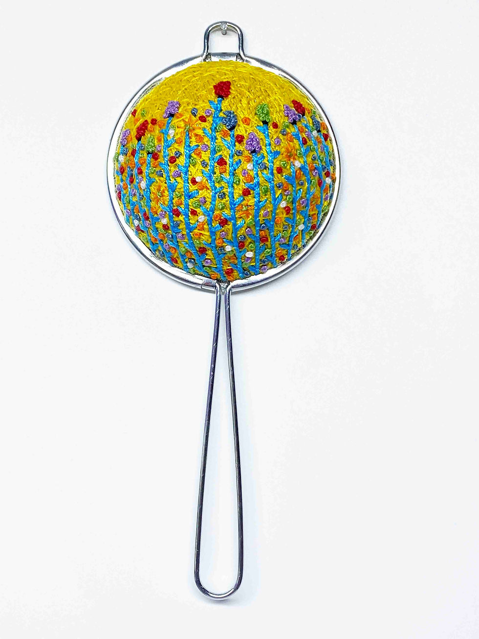 Thumbnail: Hand Embroidered Woven Stainless Steel Tea Strainer - Vibrant Meadow