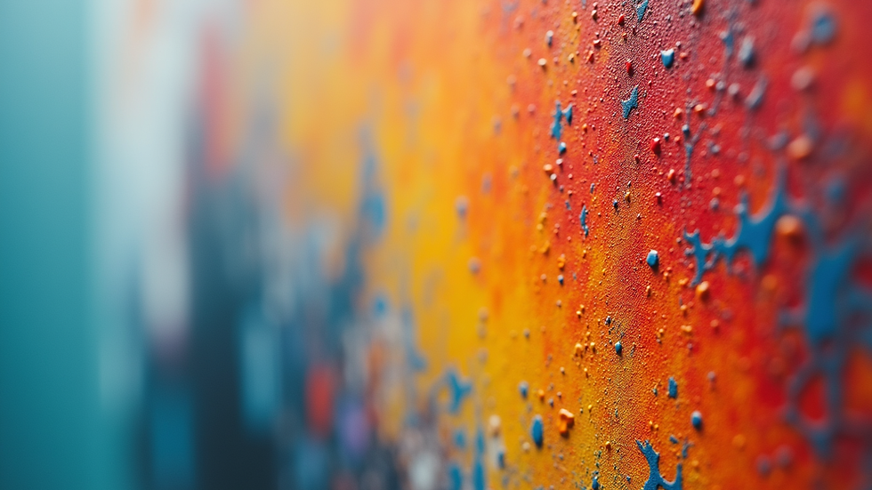 Close-up view of a colorful abstract painting