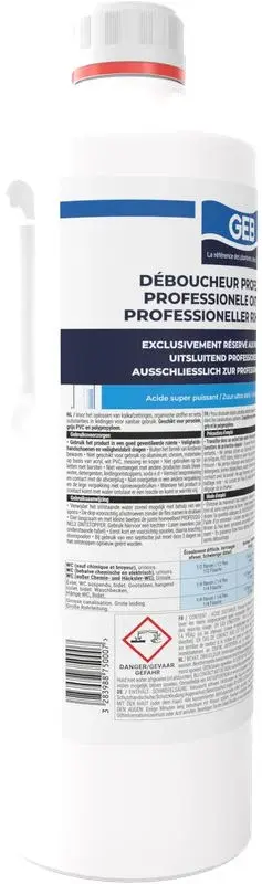 Miniature : Déboucheur Professionnel 1L Acide Puissant GEB Élimine Graisse Calcaire Cheveux