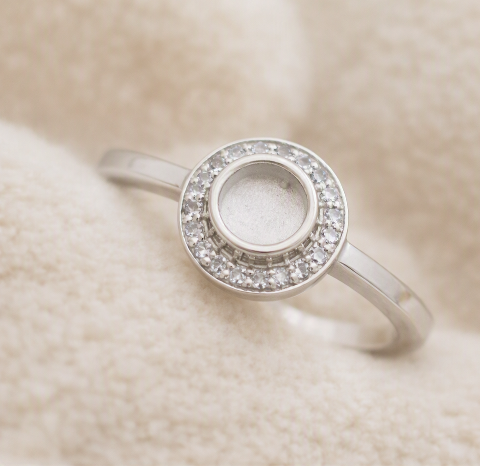 Pearl silver round halo memorial ring