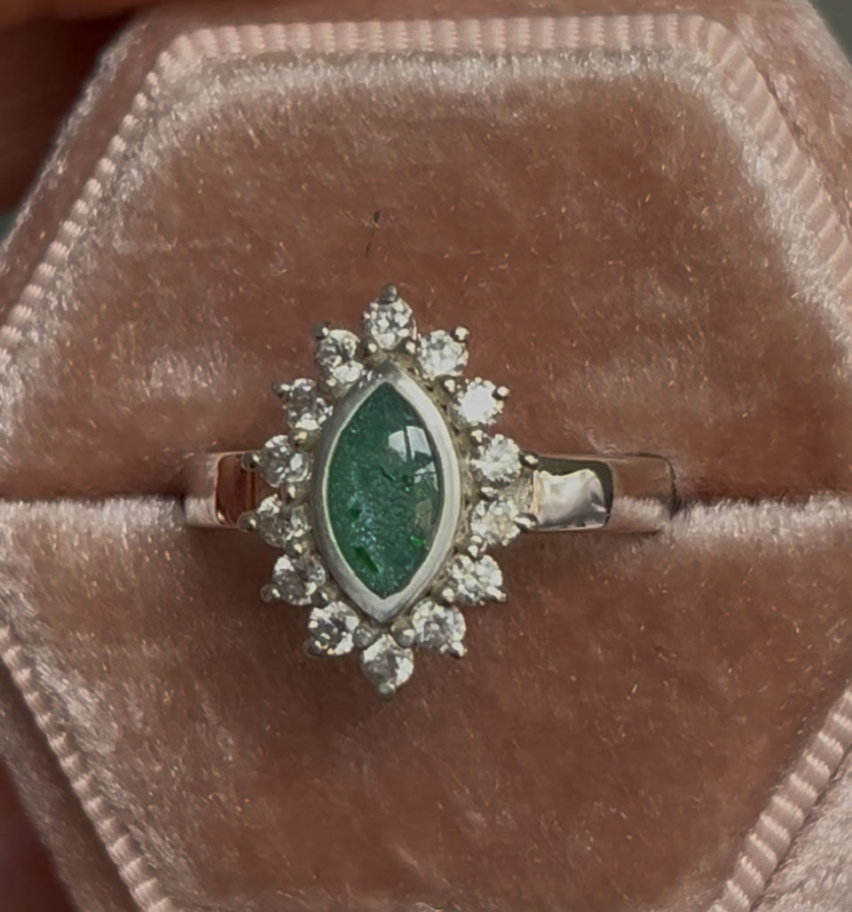 Poppy Silver Princess Marquise Memorial Ring - front view