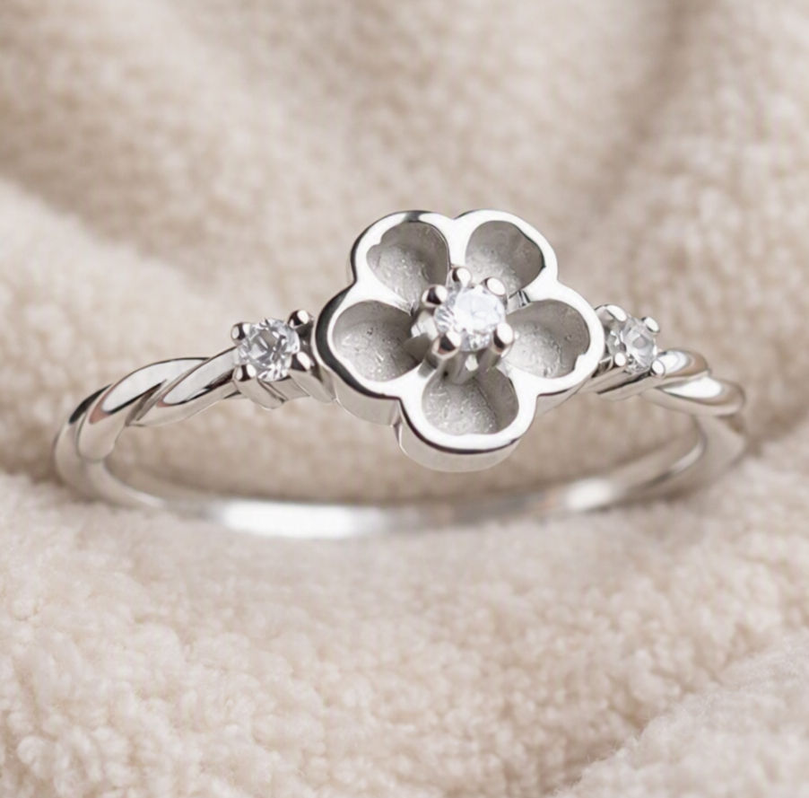 Thumbnail: Ada Silver Forget Me Not Memorial Ring