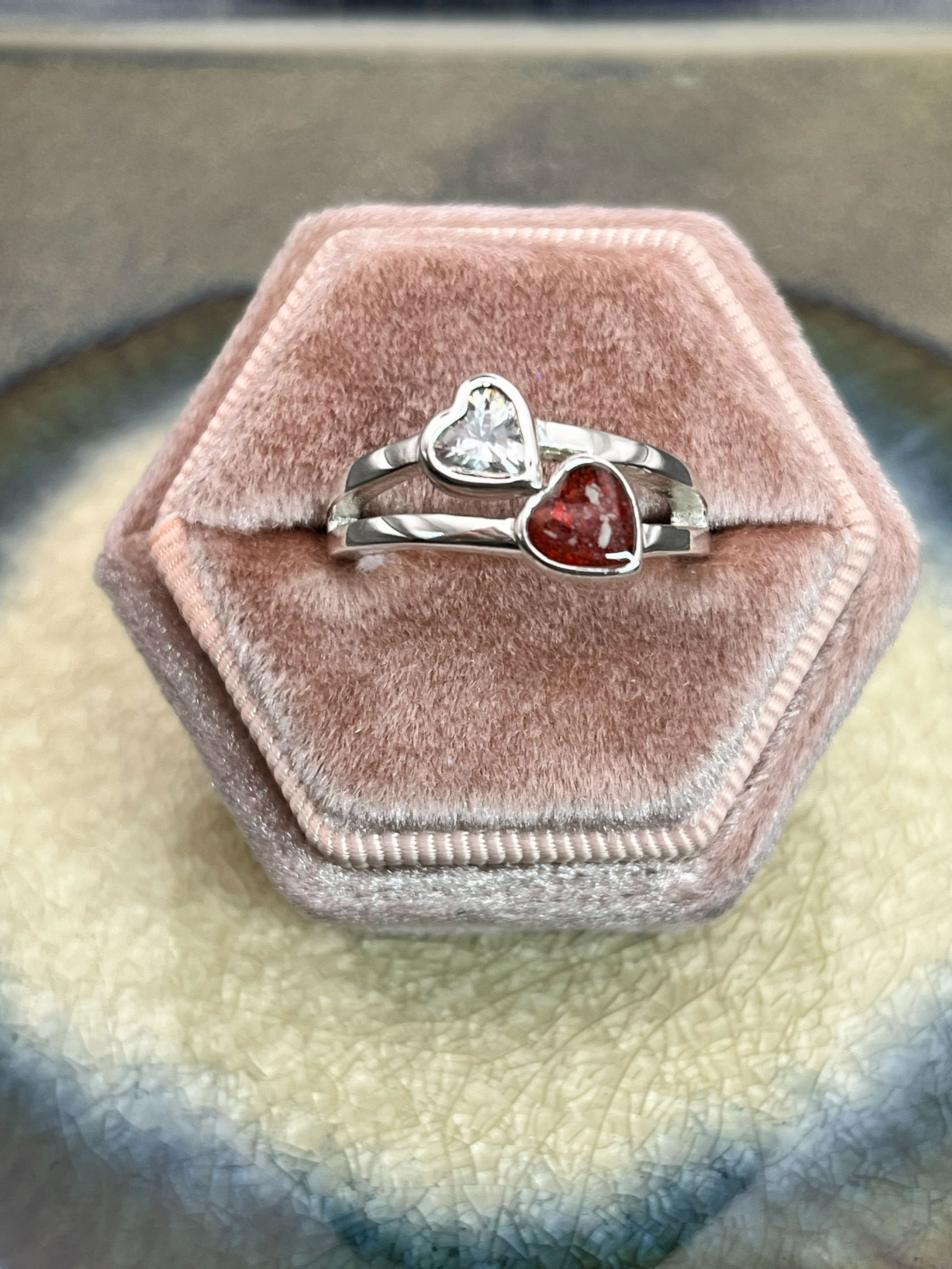 Charlotte Silver Entwined Hearts Memorial Ring - front view