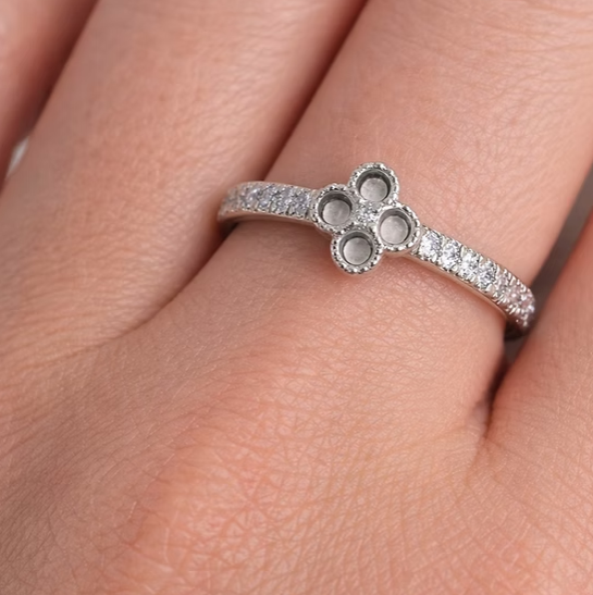 Thumbnail: The Jessica Silver Clover Memorial Ring - front view on a hand