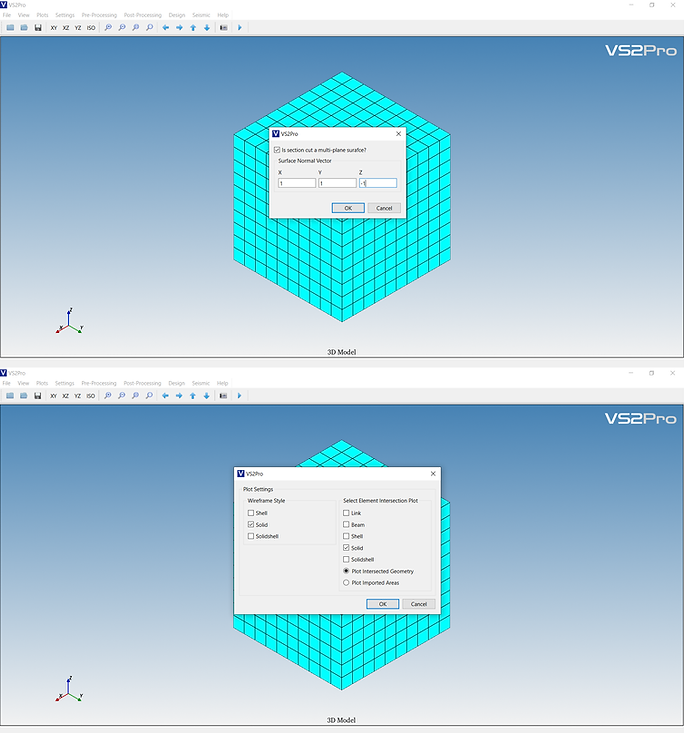 Section cut inputs for a non-planar surface in VS2Pro