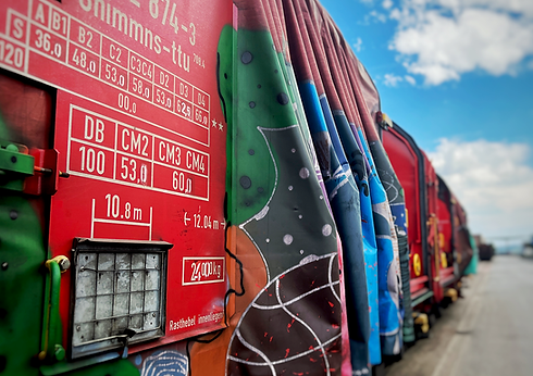 Tog med grafitti i flotte farver