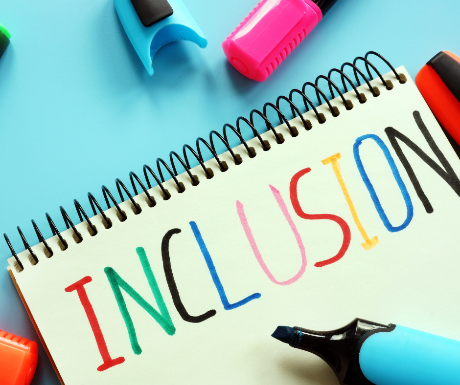 the word inclusion written in color on a notepad
