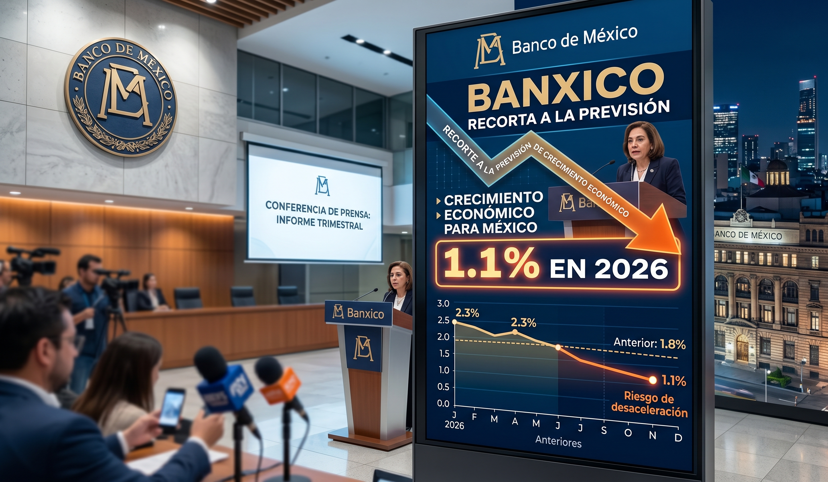 Banxico recorta previsión de crecimiento económico para México a 1.1% en 2026