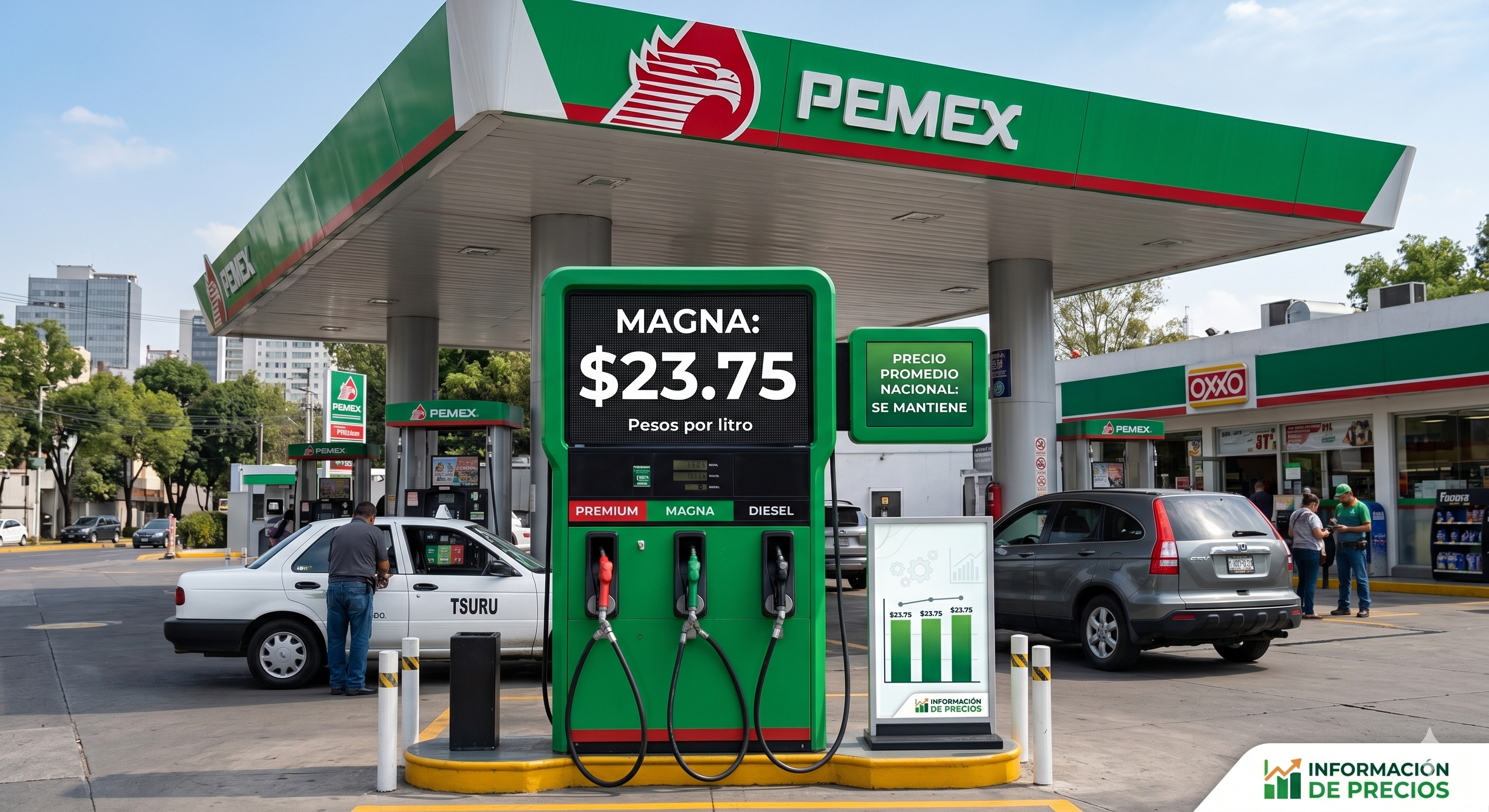 Precio de la gasolina Magna se mantiene en 23.75 pesos por litro en promedio nacional