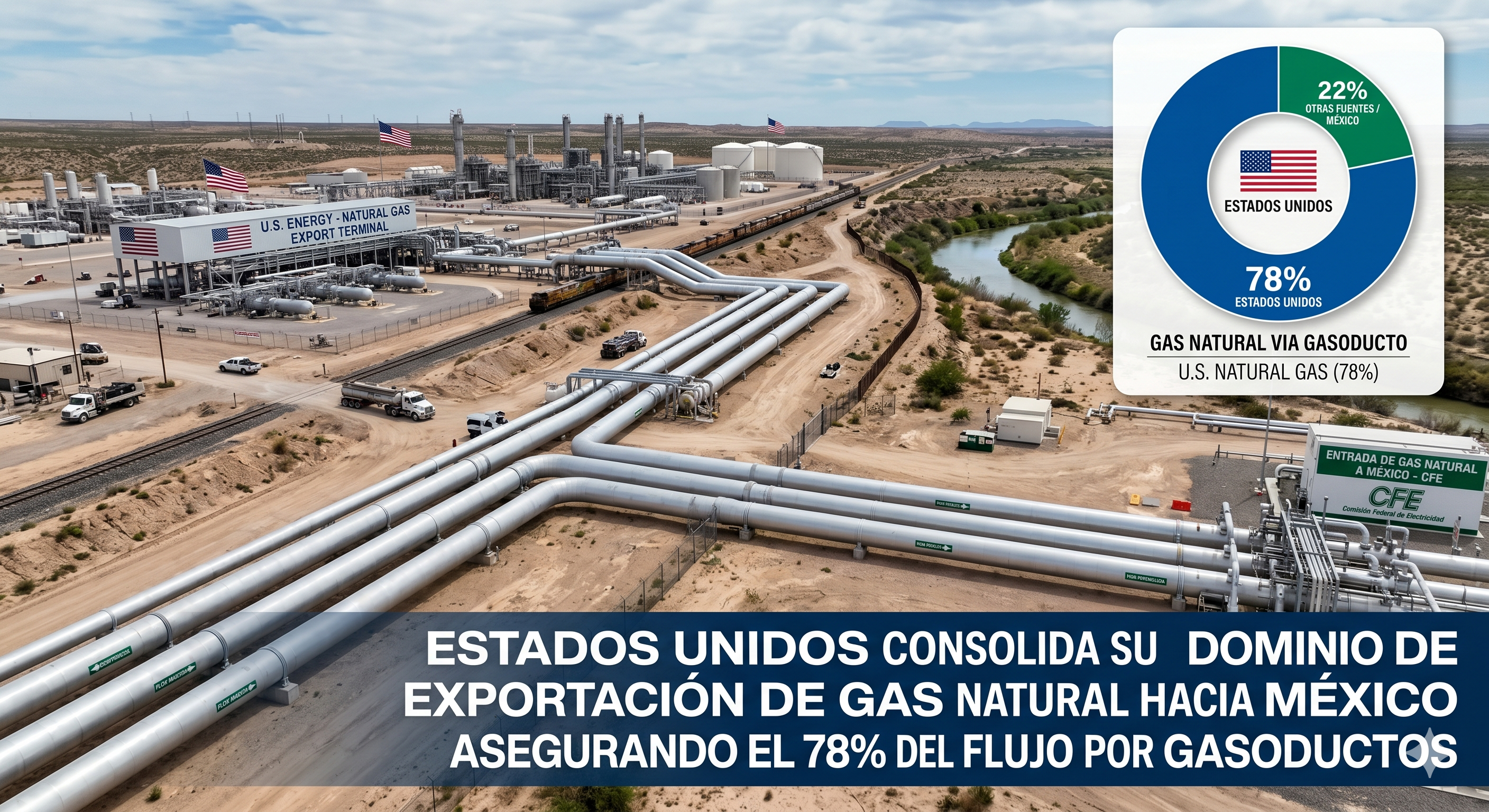 Estados Unidos consolida su dominio de exportación de gas natural hacia México asegurando el 78% del flujo por gasoductos