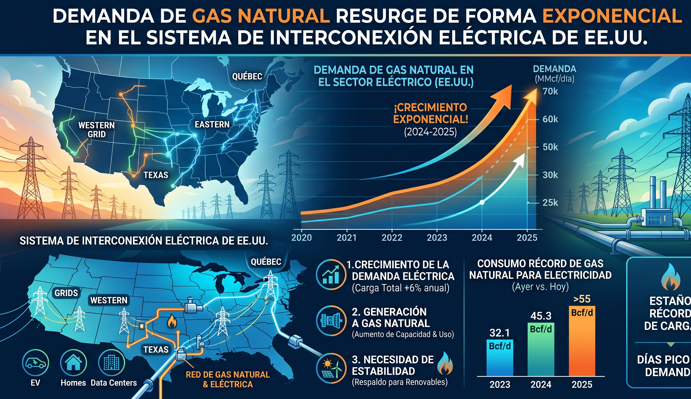Demanda de gas natural resurge de forma exponencial en el sistema de interconexión eléctrica de Estados Unidos