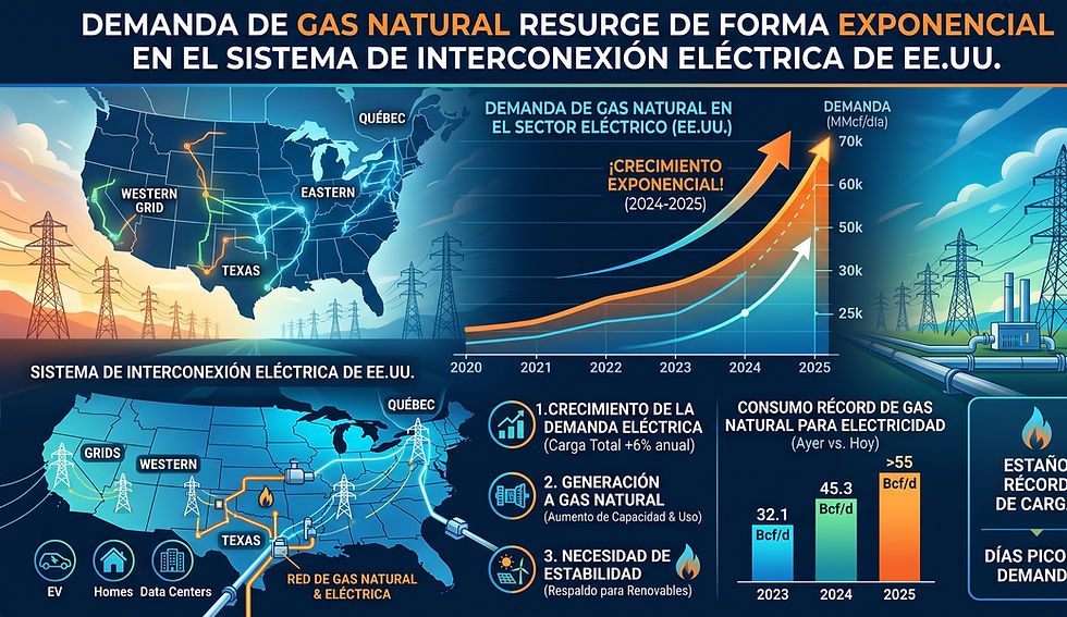 Demanda de gas natural resurge de forma exponencial en el sistema de interconexión eléctrica de Estados Unidos