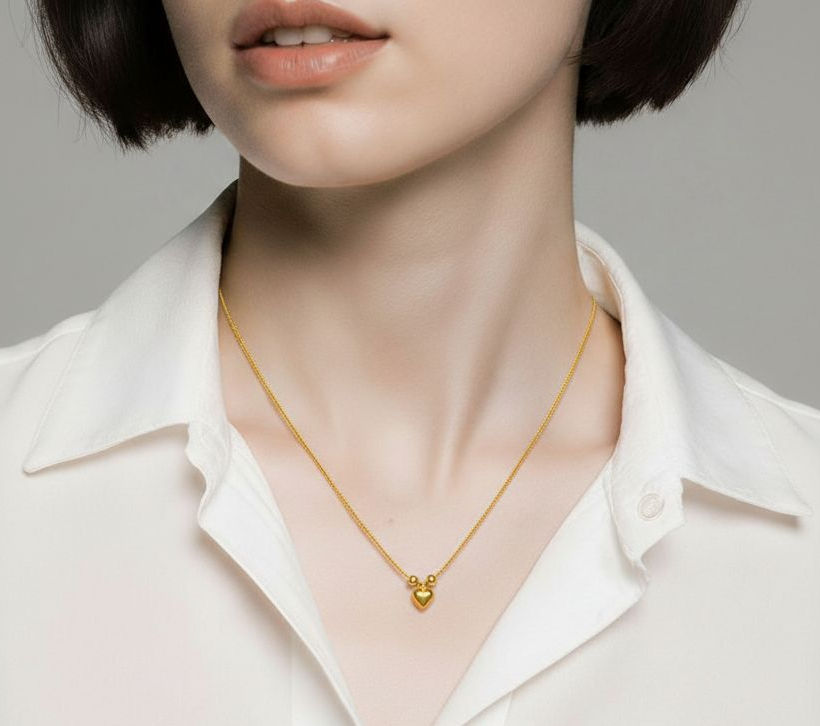 Frau mit Goldhalskette mit Herz Anhänger
