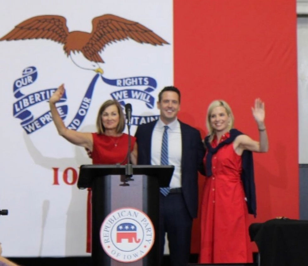 Gov Reynolds, Zach Lahn & Ashley Hinson at 2026 State Convention