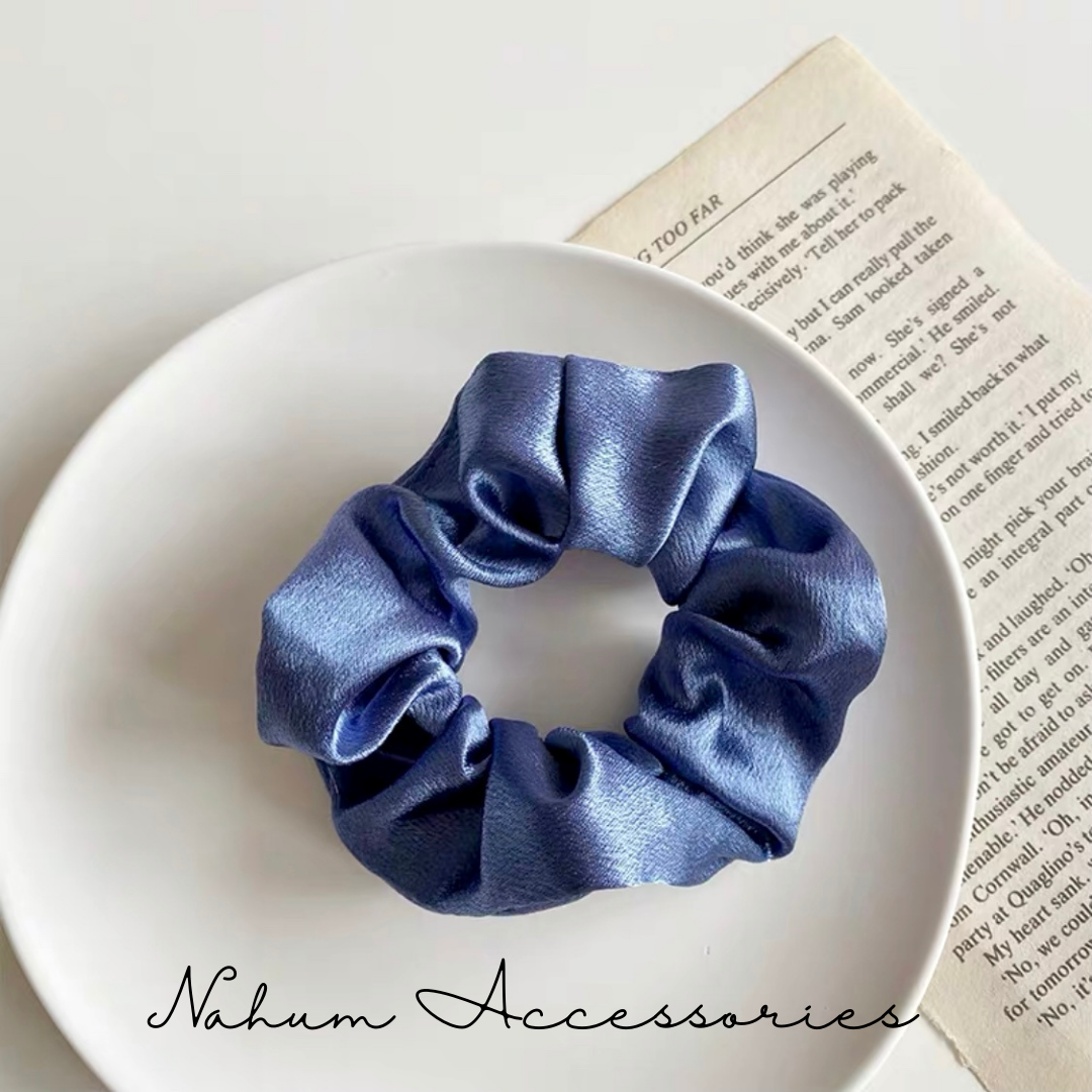 Sea Blue Satin Scrunchie