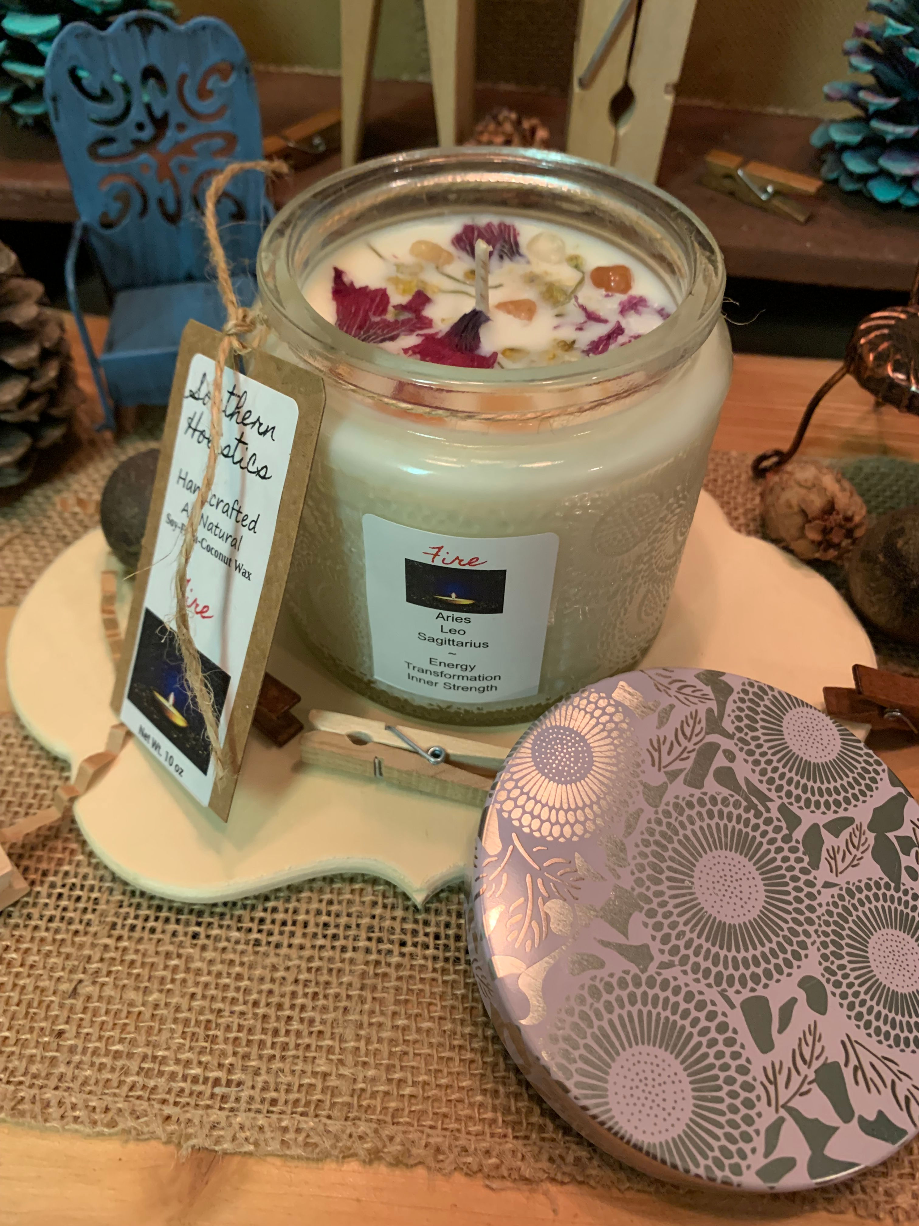 Fire-Aries/Leo/Sagittarius        10 Oz Embossed Glass Jar