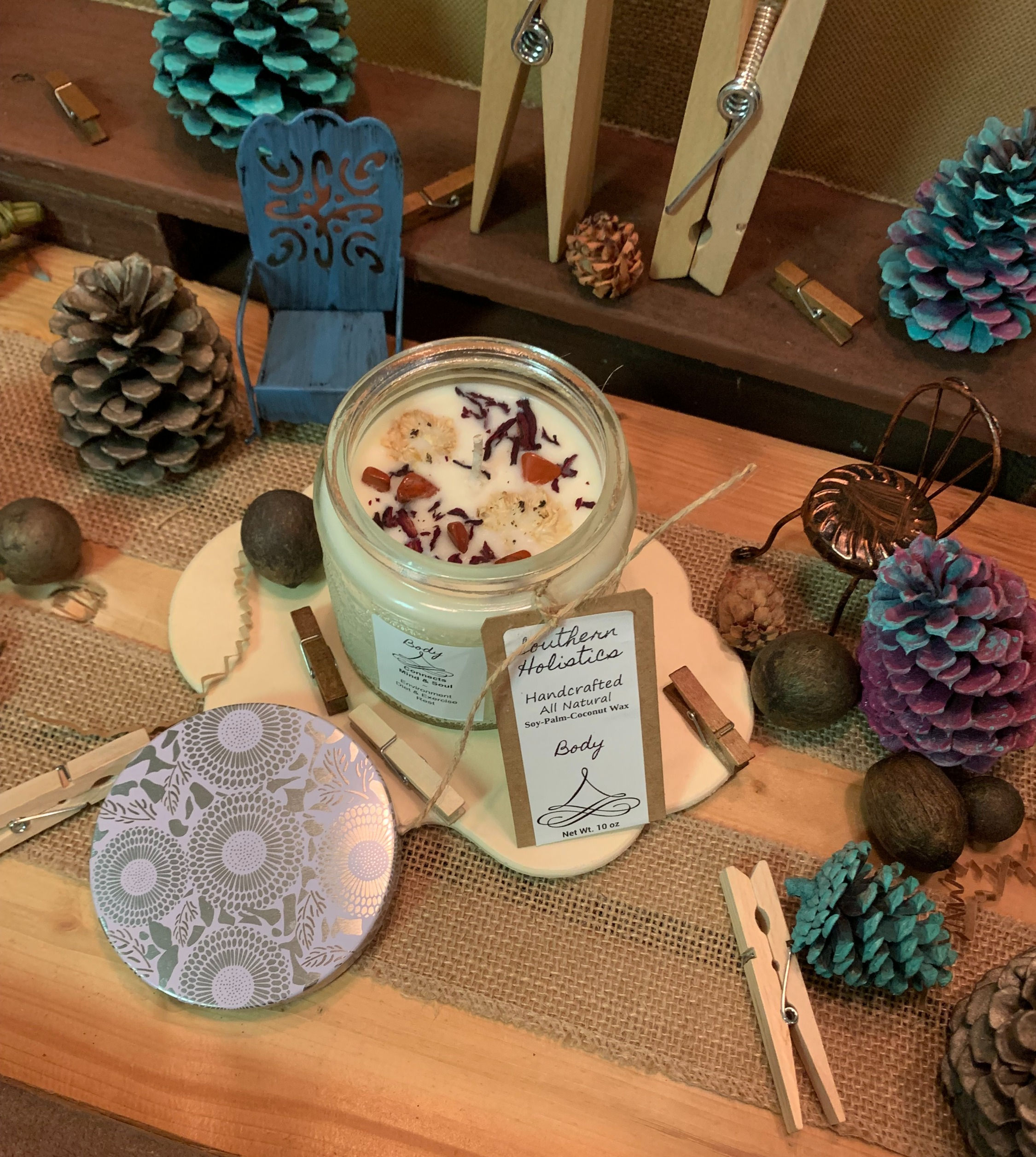 Body-Connects Mind & Soul - Red Jasper 10 Oz Embossed Glass Jar