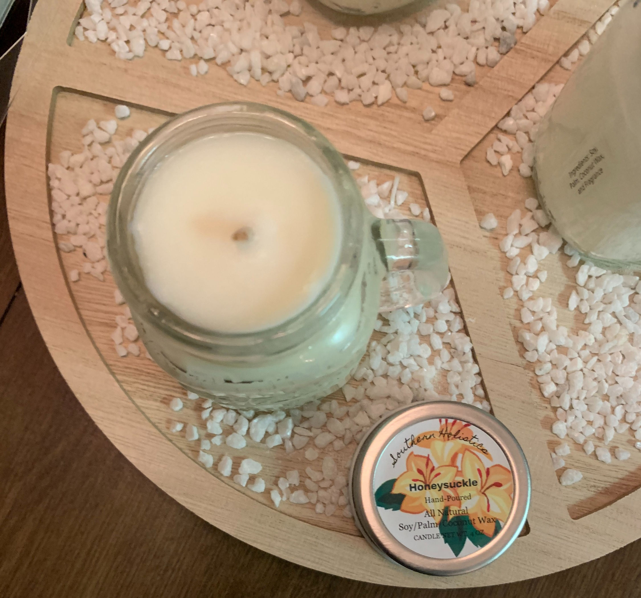 Honeysuckle 4oz Mason Jar w/Handle-All-Natural Soy/Palm/Coconut