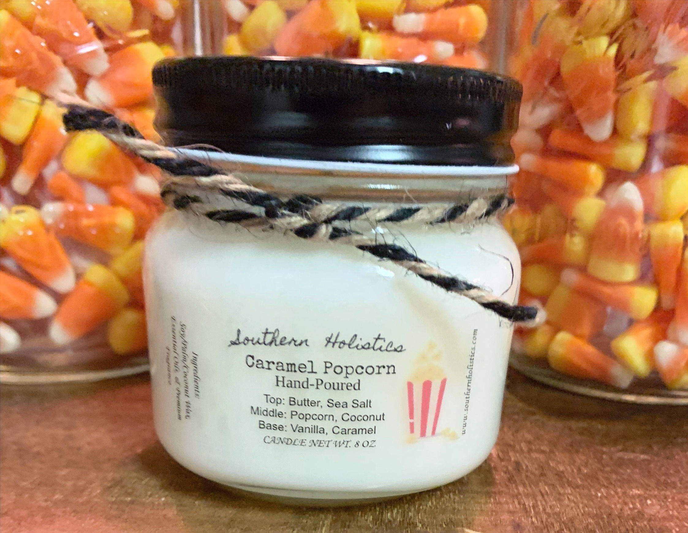 Caramel Popcorn-8 oz Glass Jar-Natural Soy/Palm/Coco Wax Candle