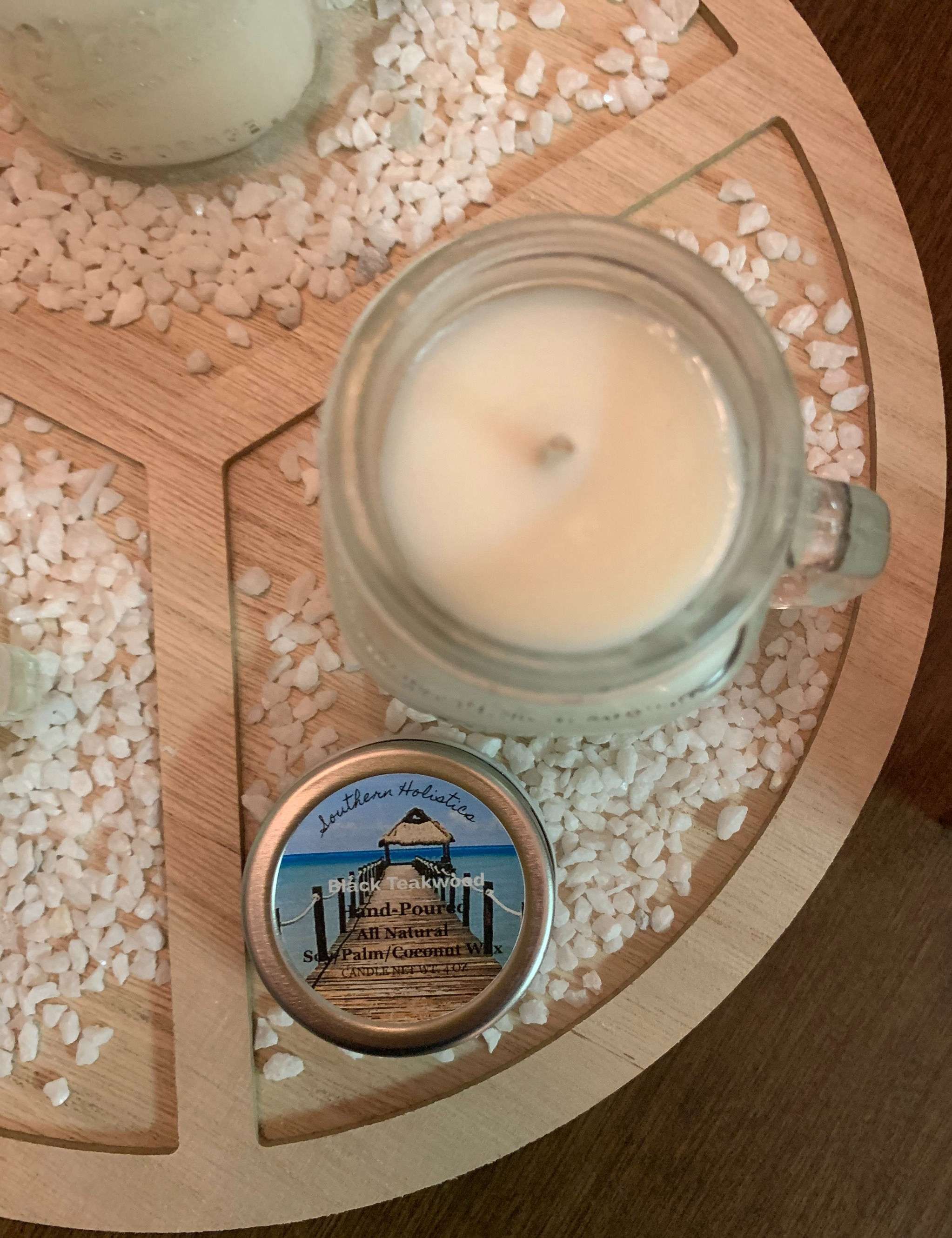 Black Teakwood 4oz Mason Jar w/Handle-All-Natural Soy/Palm/Coconut