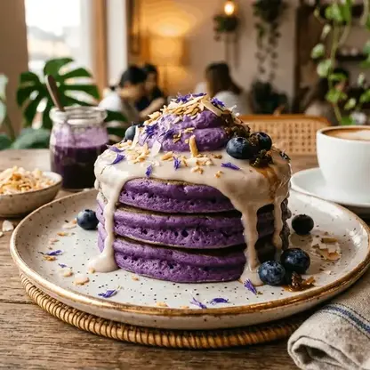 Fluffy Ube Pancakes - The Purple Breakfast - Naturally purple and rich in flavor