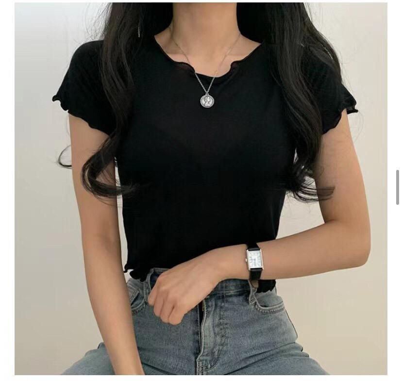 Thumbnail: 針織薄款木耳邊短袖